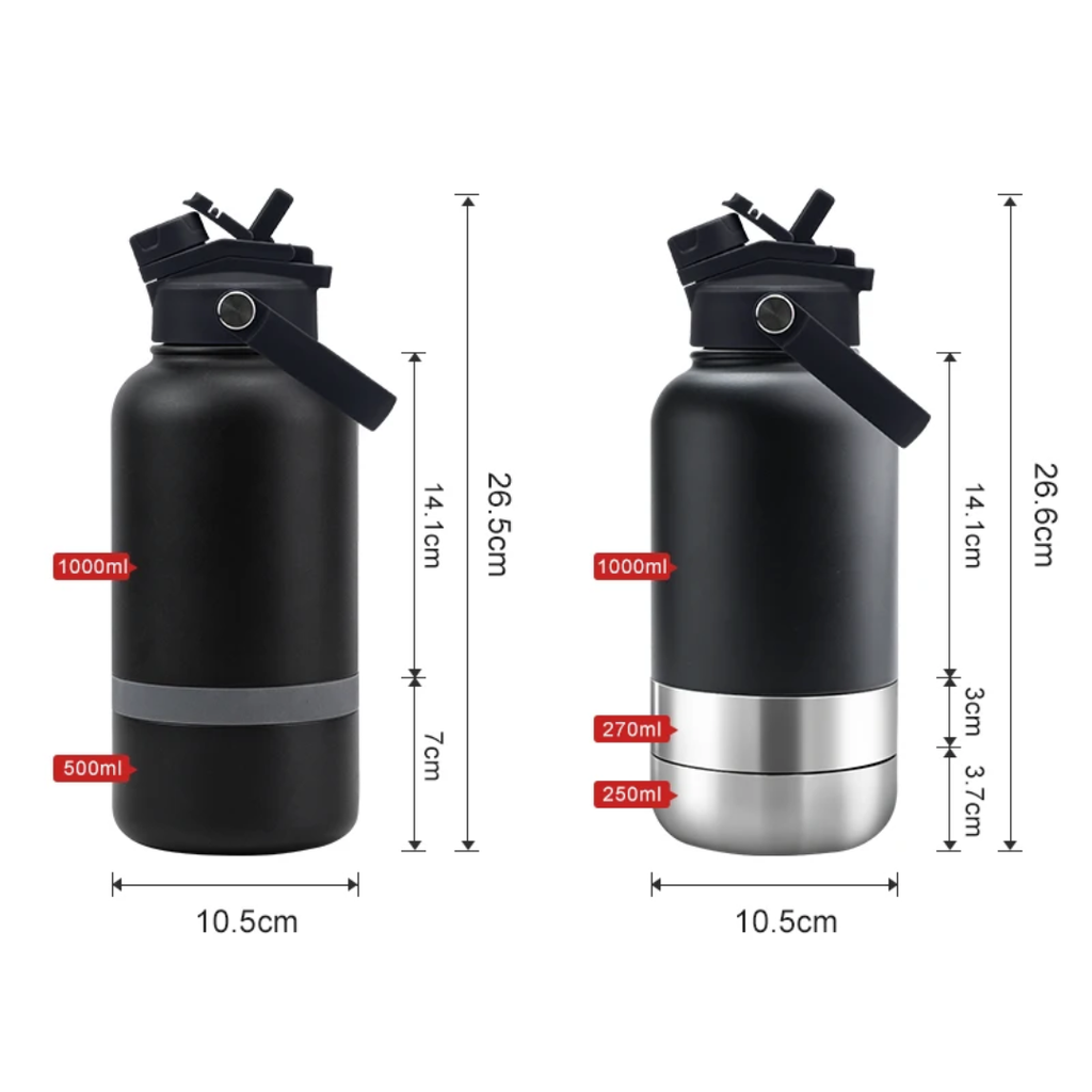 Gourde Chien 3-en-1 Gourdogg - Bouteille Isotherme 1L avec Gamelles Intégrées