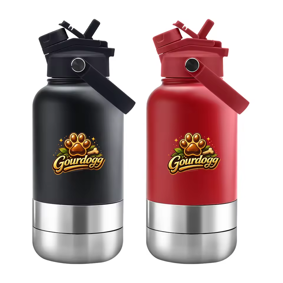 Gourde Chien 3-en-1 Gourdogg - Bouteille Isotherme 1L avec Gamelles Intégrées
